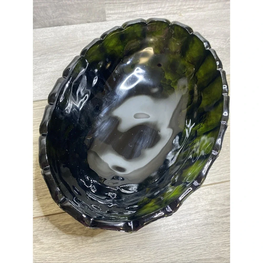 Vtg Indiana Glass Co Black Glass Bowl Fruit Pattern Approximately 12x8x4